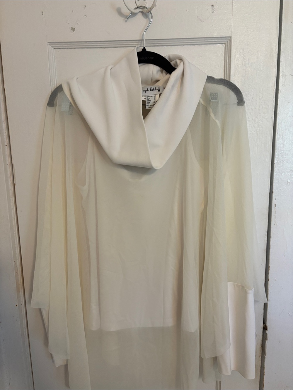 Joseph Ribkoff Cream Hooded Sheer-Sleeve Sweater